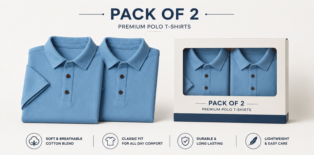 [Pack of 2] Classic Light Blue Polo Shirt – Soft Cotton Blend