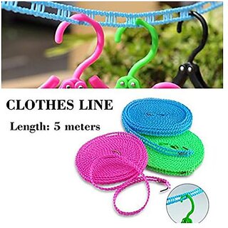 (Pack of 2) 5 Meters Windprood Anti-Slip Clothes Washing Line Drying Nylon Rope with Hooks view 2