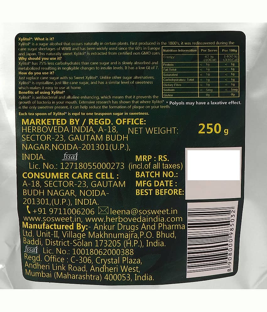 So Sweet Xylitol Powder Sweetener 0 Calorie 500gm (Pack of 2) (250gm Each) view 2
