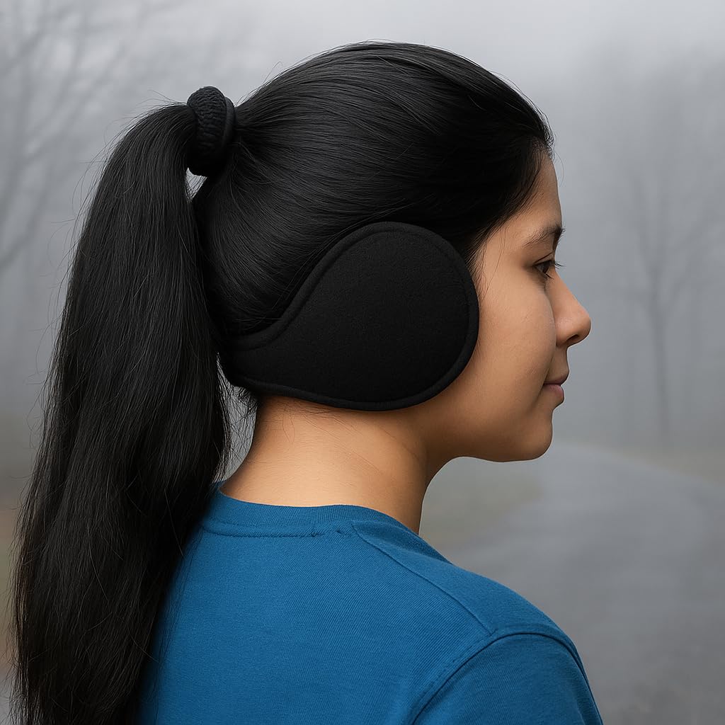 KARTHI7OCT STORE Unisex Black Earmuffs (Pack of 3) – Behind-the-Head Winter Ear Warmers for Girls, Women & Men – Comfortable, Stylish & Windproof Cold Weather Headwear view 2
