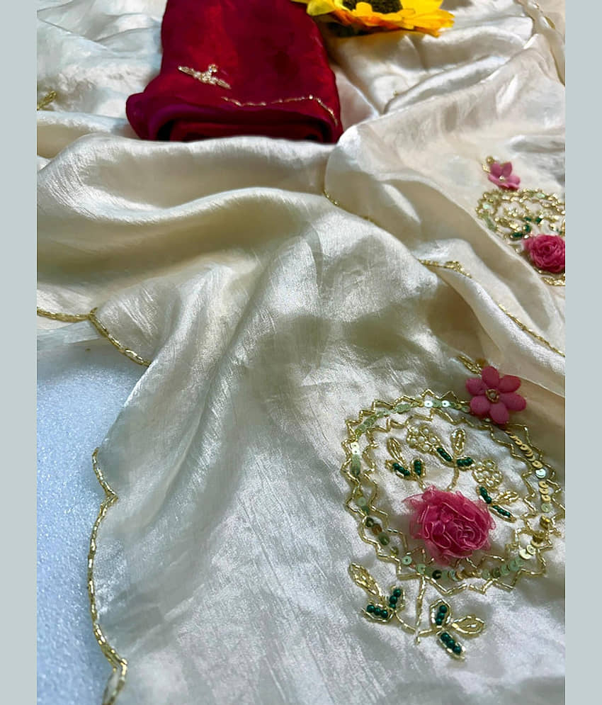 ofline selection Satin Embellished Regular Saree With Unstitched Blouse Piece ( Maroon ) view 2
