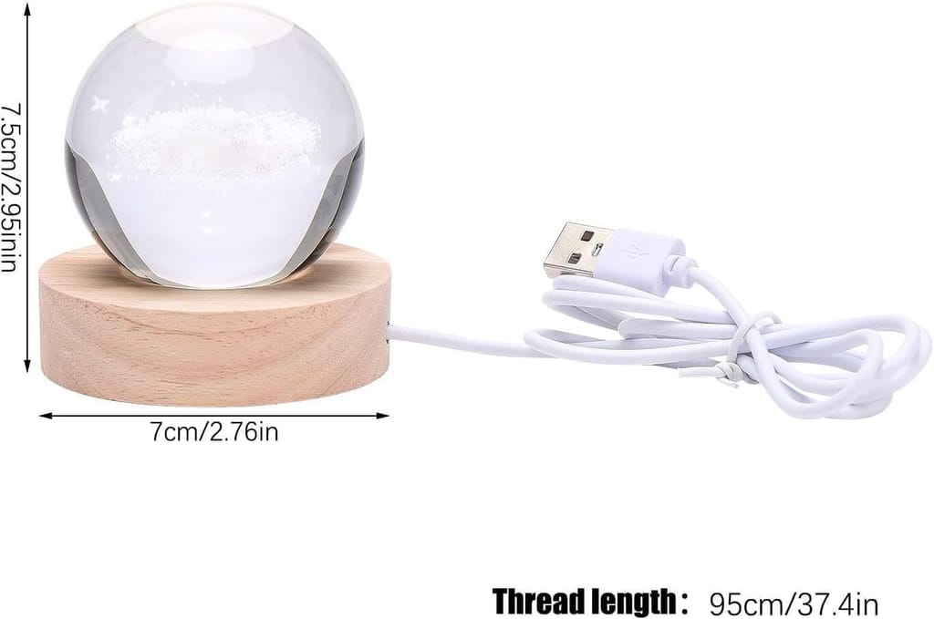 SPARKWORLD Crystal Ball Solar System Decorative LED Light 3D Engraved Glass Sphere with Wooden Base | Night Lamp & Desk Decor | Pack of 1 | Size: 2 cm view 2