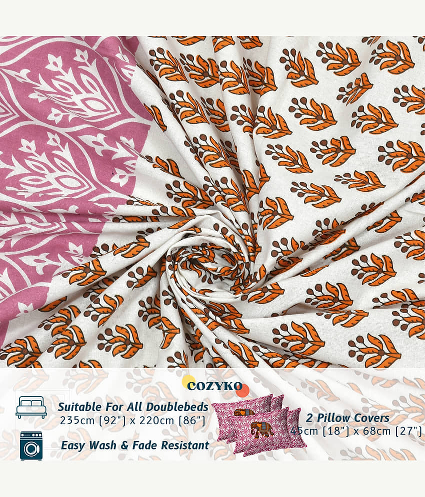 COZYKO Cotton 1 Double Bedsheet with 2 Pillow Covers ( Pink ) view 2