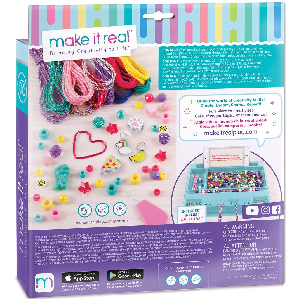 Make It Real Good Vibes Bracelet Kit|Create 5 Unique Cord Charm Bracelets|54 Pieces, Cotton & Colors Glitter Thread,38 Assorted Beads,2 Charms,Threader|DIY Arts & Crafts|Kids Ages 8+|Made in India view 2
