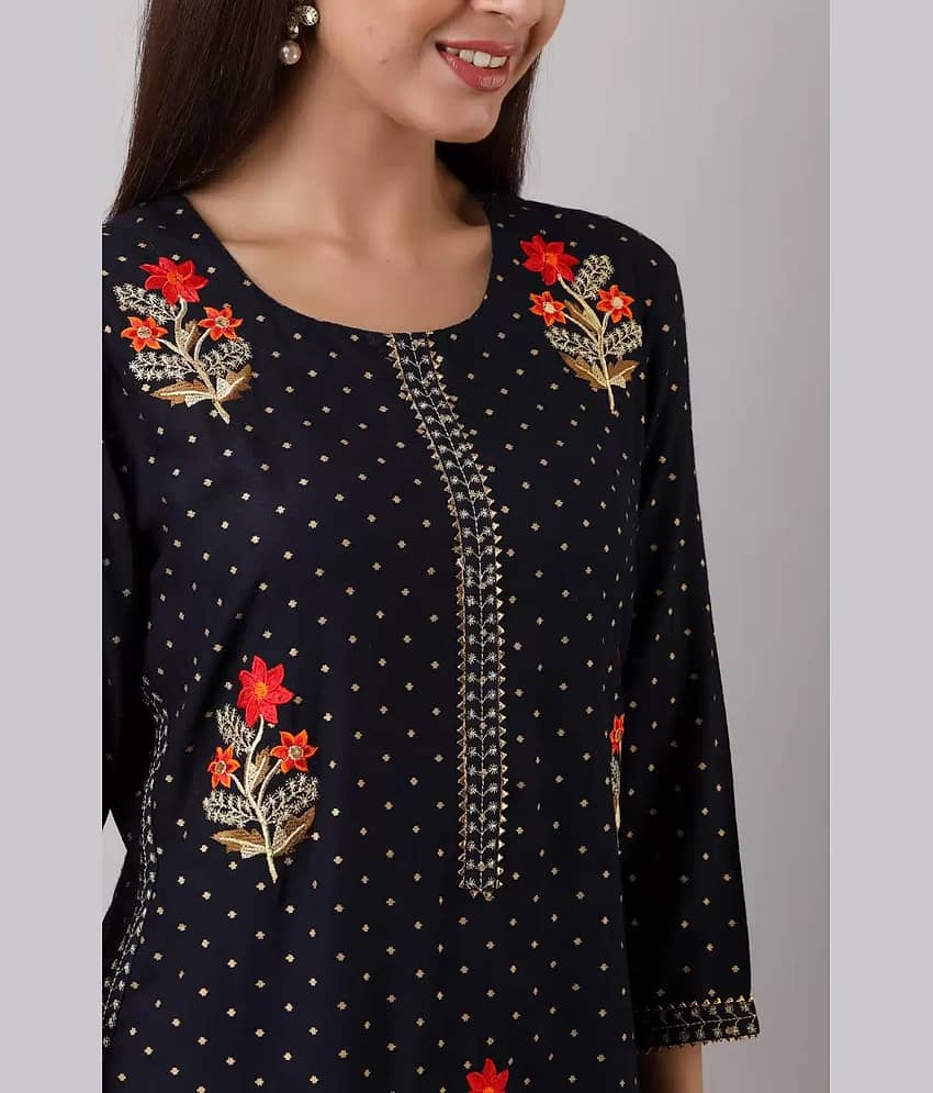 FABRR Rayon Printed Straight Women's Kurti - Navy Blue ( Pack of 1 ) view 2