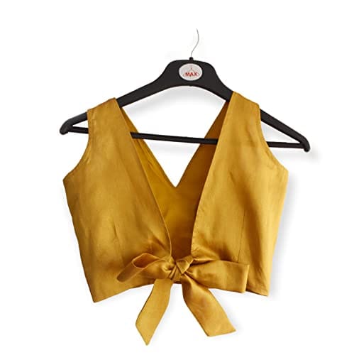 The Flying Tree Designer Gold Bollywood Padded Blouse Indian Choli With Tie up So You Can Make A Bow 32