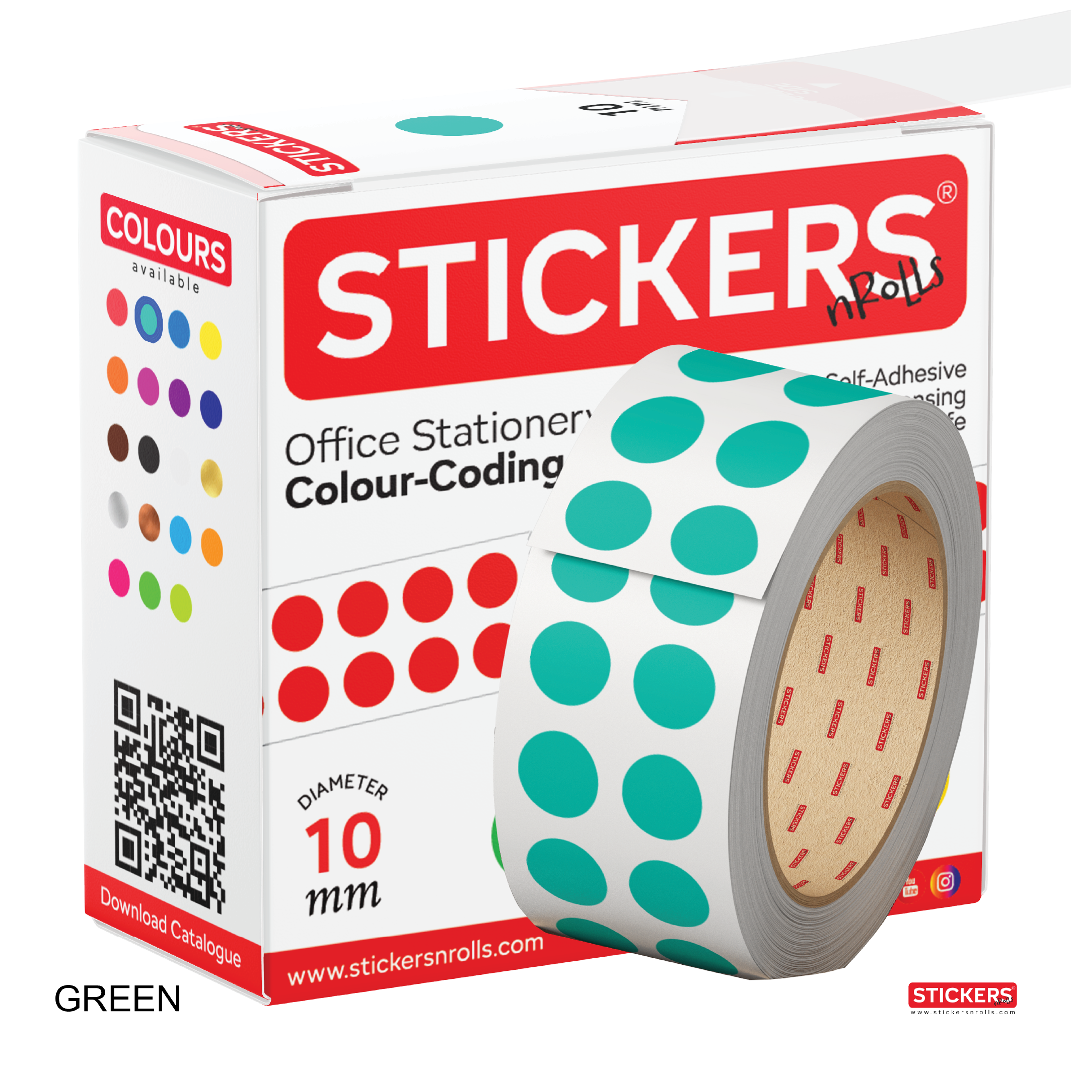 10mm - Round - Solid Colours - Colour Coding Stickers - Permanent Adhesive