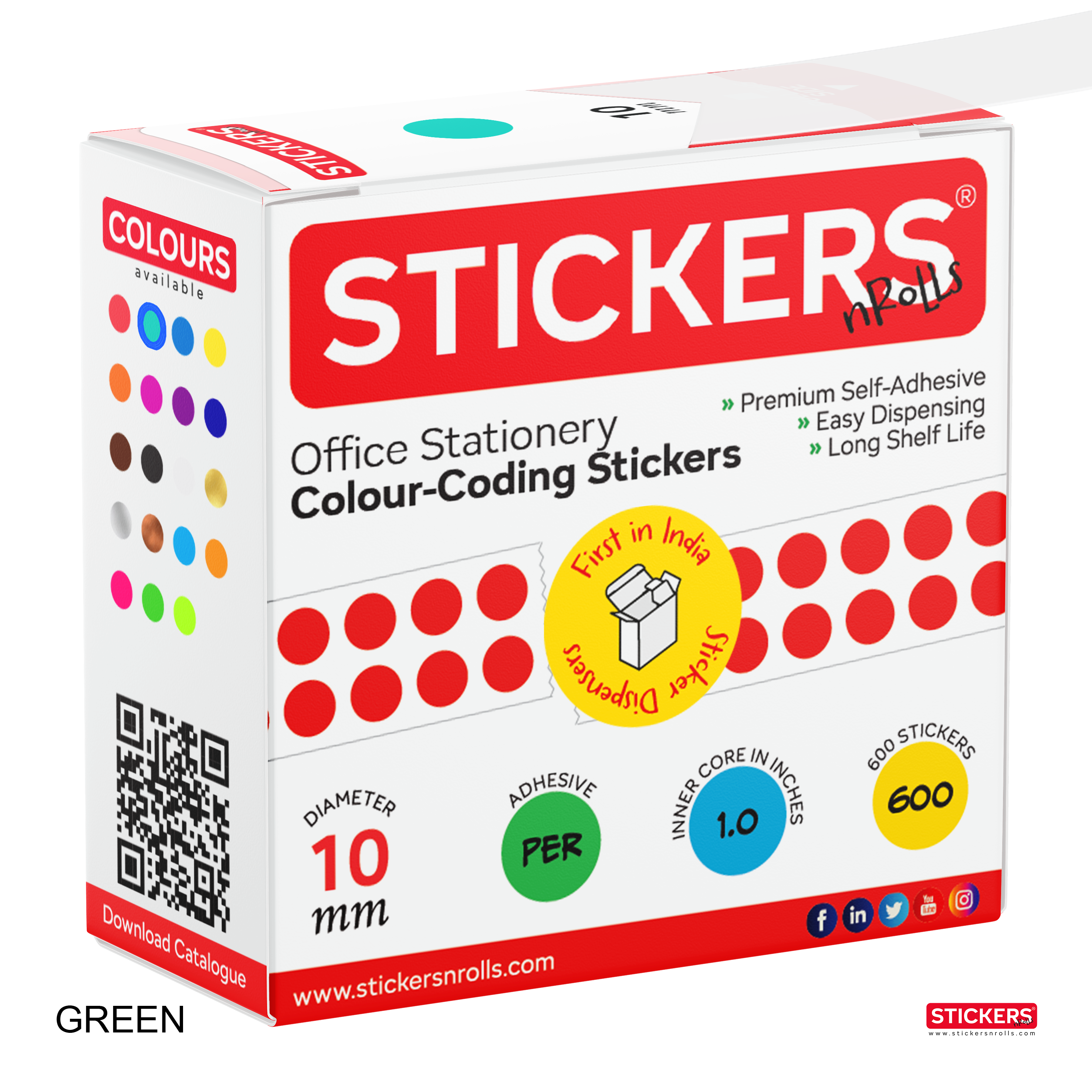 10mm - Round - Solid Colours - Colour Coding Stickers - Permanent Adhesive view 2