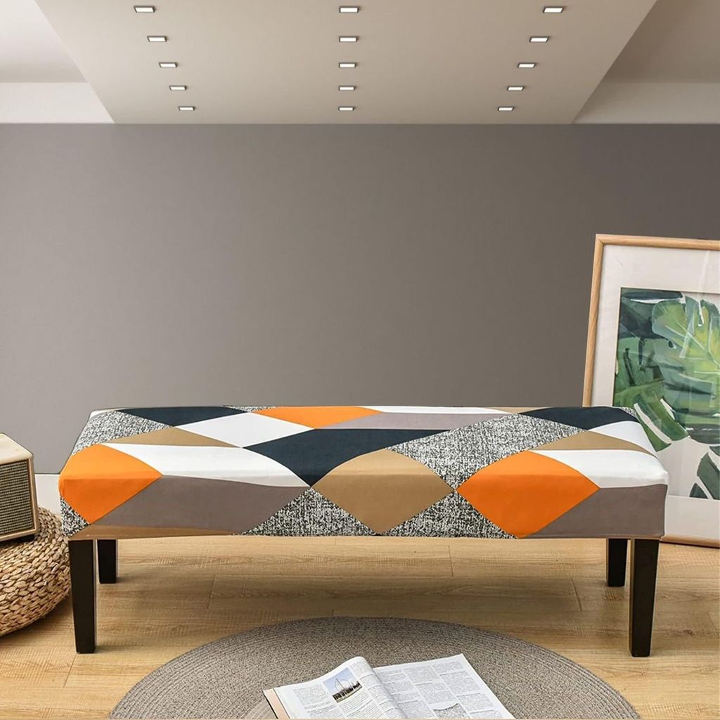 PENTHOOM Dining Bench Cover Stretchable Washable 165GSM Thick Bench Seat Cover Slipcover Removable Rectangular Bench Cover Furniture Protector - Orange Diamond Pattern