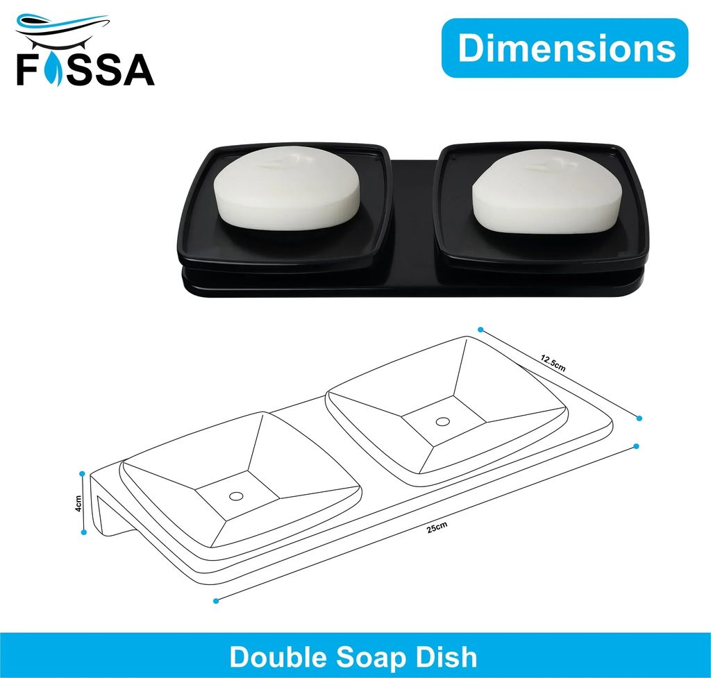 Black Double Soap Dish Unbreakable Abs Rectangular Ceramic Finish (RB-116) view 2