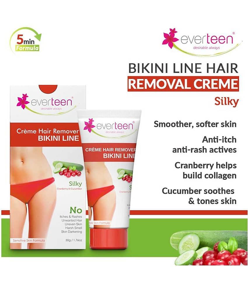 everteen SILKY Bikini Line Hair Remover Creme with Cranberry and Cucumber - 3 Packs (50g Each) view 2