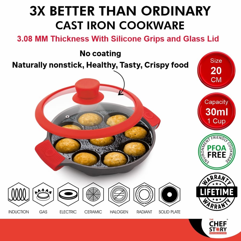 The Chef Story Throwback Series Appam - 9 Cavities With Glass Lid view 2