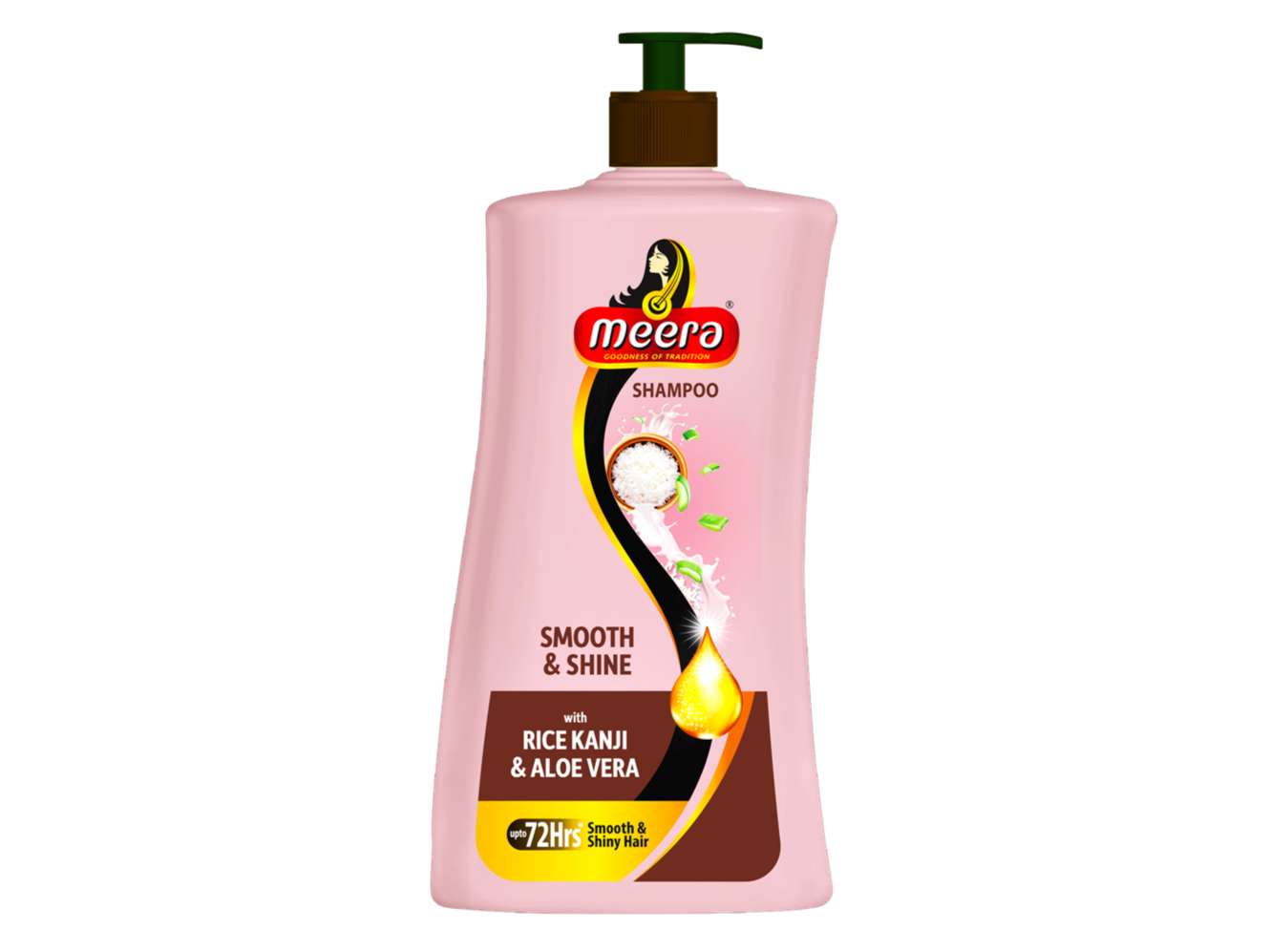 Meera Smooth & Shiny Shampoo with Rice Kanji & Aloe Vera, 340 ml - Up to 72H Smoothness & Shine - For Men & Women