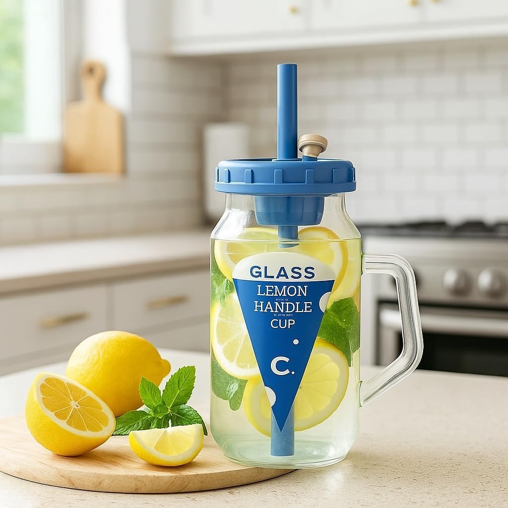 Glass Sipper with Fruit Infuser and Squarish Handle,500 ML,Set Of 1,Comfortable Grip Infused Bottle for Detox & Hydration,Water Bottle for Gym,Office,Yoga & Travel,Sipper for Daily Use,Random Colours view 2