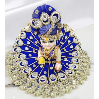Handcrafted Blue Festive Dress with Turban for Laddu Gopal Ji, Pearl Embellishments view 2