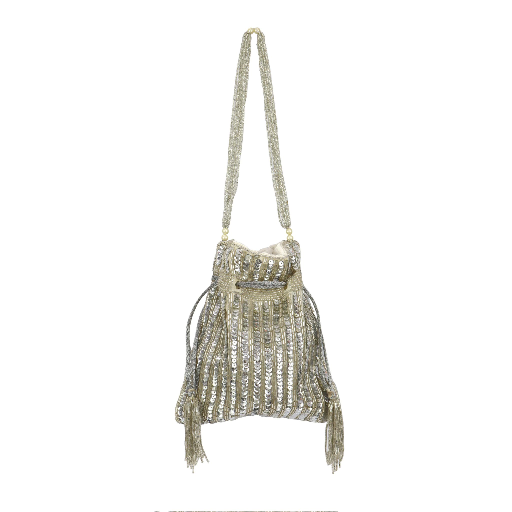 Unique Embellished Sequins Handwork Potli Bag for Girls and Womens - Cream Colour view 2