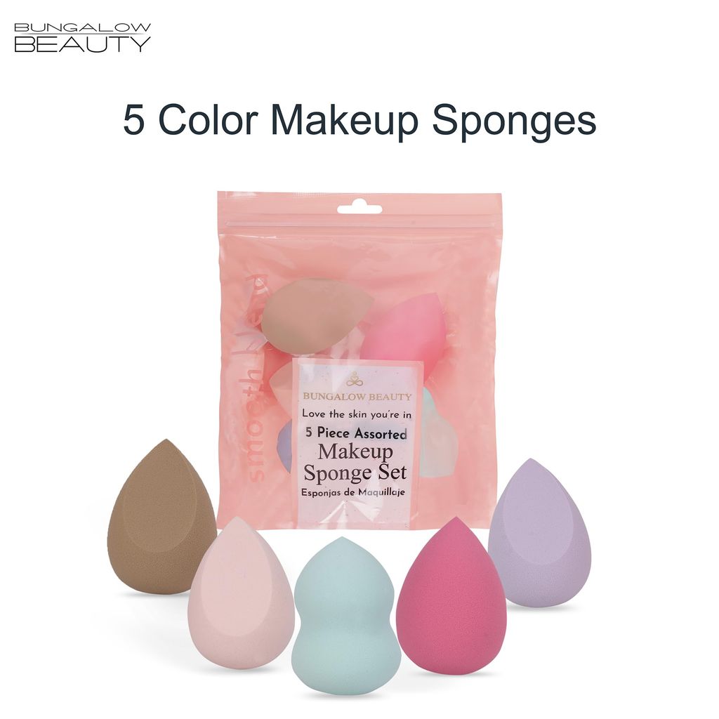 BUNGALOW BEAUTY Makeup Blending Sponge Set, 5 Pieces - Reusable | Beauty Makeup Sponge | Foundation Blender Sponge | Easy to clean I Latex-free Sponge I Suitable for Sensitive Skin view 2