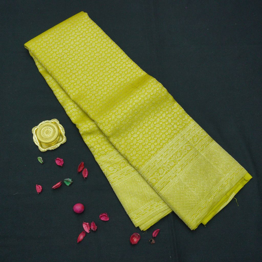 Lemon Green Kanchipuram Silk Saree Self Jacquard view 2