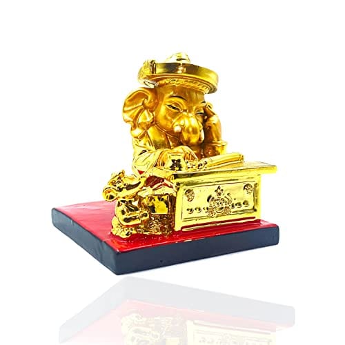 Mohani Gold Ganesha Munim Ji Decorative Showpiece, Height 9 cm (Polyresin, Gold)