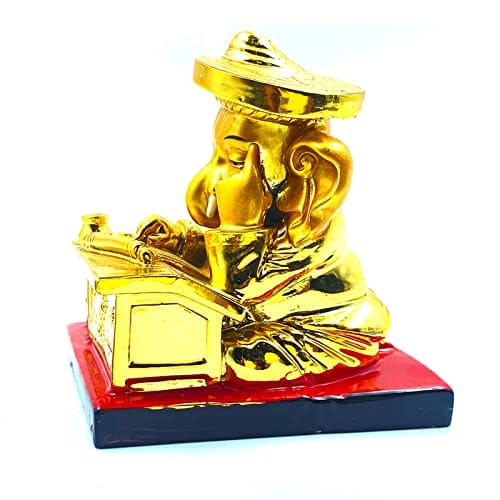 Mohani Gold Ganesha Munim Ji Decorative Showpiece, Height 9 cm (Polyresin, Gold) view 2