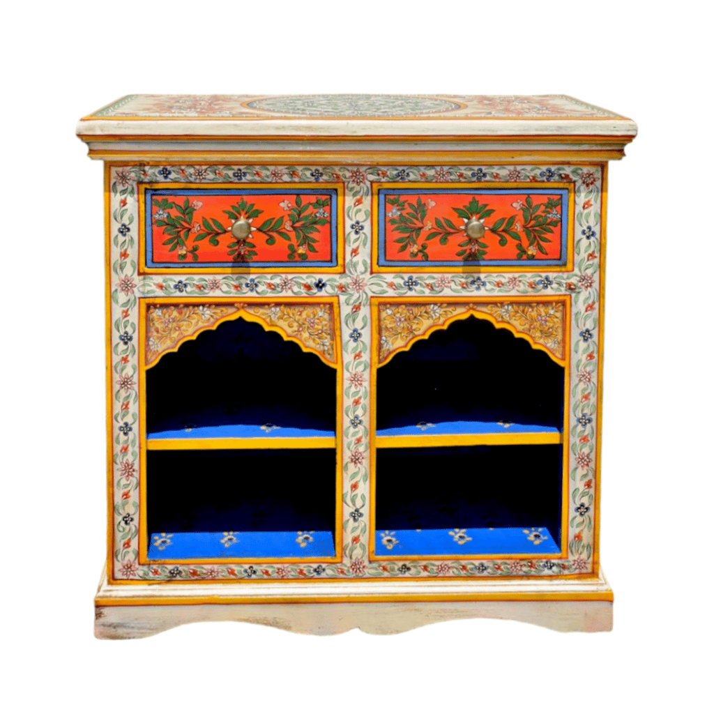 Wooden Handpainted Side Table for Bedroom Bedside Table with Drawers Wooden Rajasthani Bedside for Living Room set 1 view 2