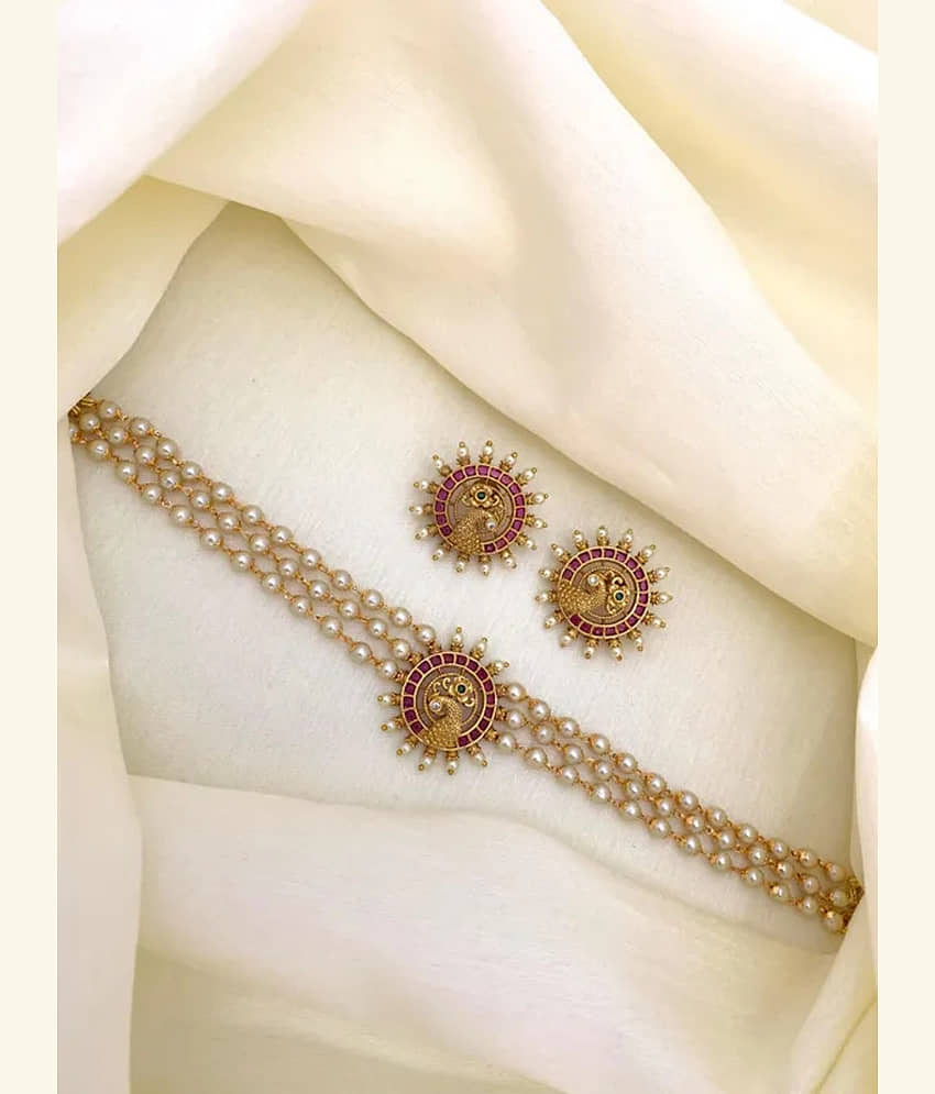 ROFARWORD Gold Brass Necklace Set ( Pack of 1 ) view 2