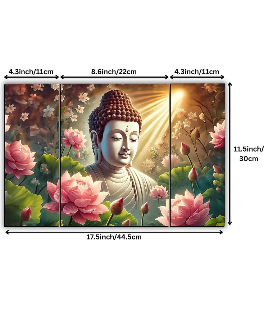 Set of 3 Lord Buddha Wall Paintings For Living Room 12X 18 INCH view 2