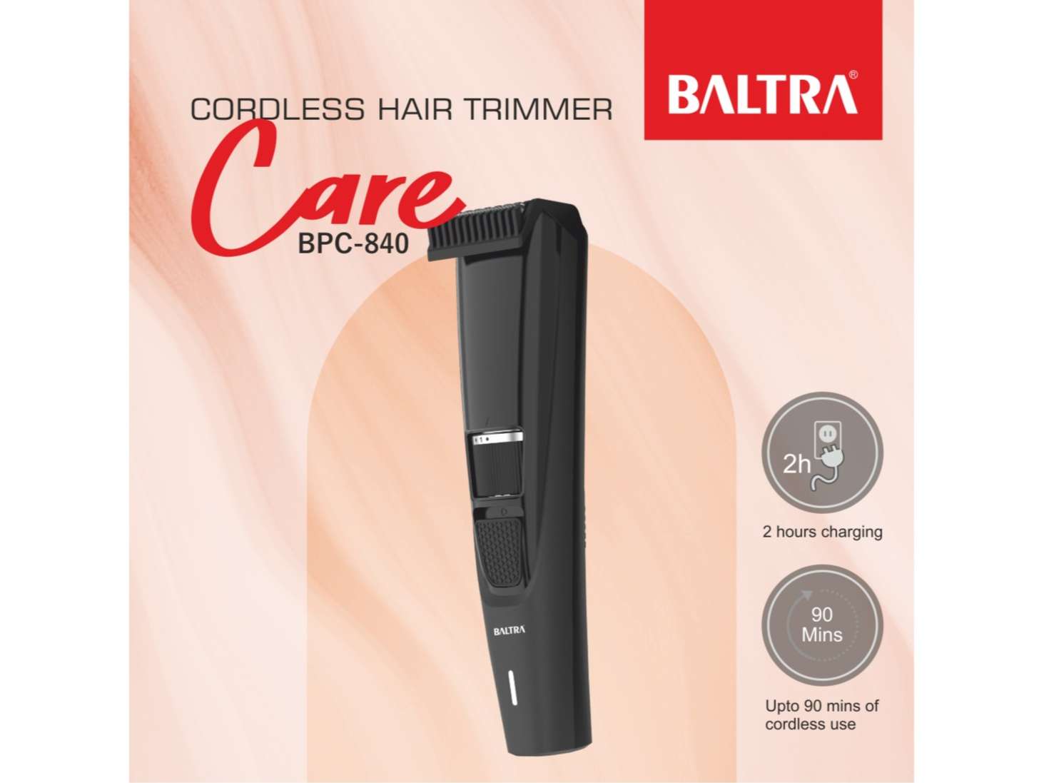 BALTRA Care Beard Trimmer For Men | 90 Minutes Runtime | Self Sharpening Blades | Rechargeable & Cordless Men's Beard Mustache Trimmer view 2
