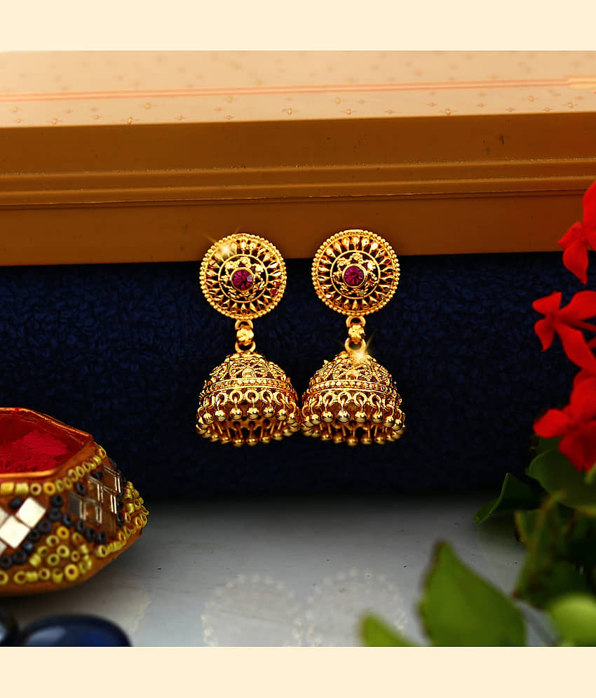 VIVASTRI Golden Jhumki Earrings ( Pack of 1 )