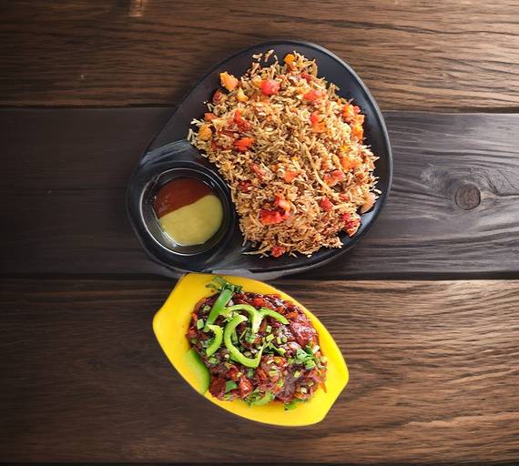 Chicken rice with pepper chicken