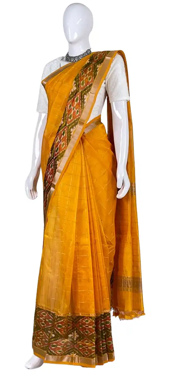 Mangalgiri Ikat Pallu Mustard Silk Cotton Saree view 2