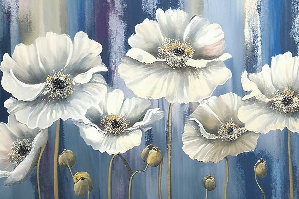 WHITE POPPY FLORAL WALLART 24in X 16in WITH BLACK FRAME view 2