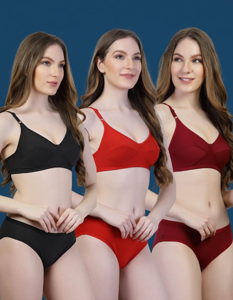 ADORNSTAR Bra Panty Set Sexy Lingerie Set for Women Pack of 3 Black view 2
