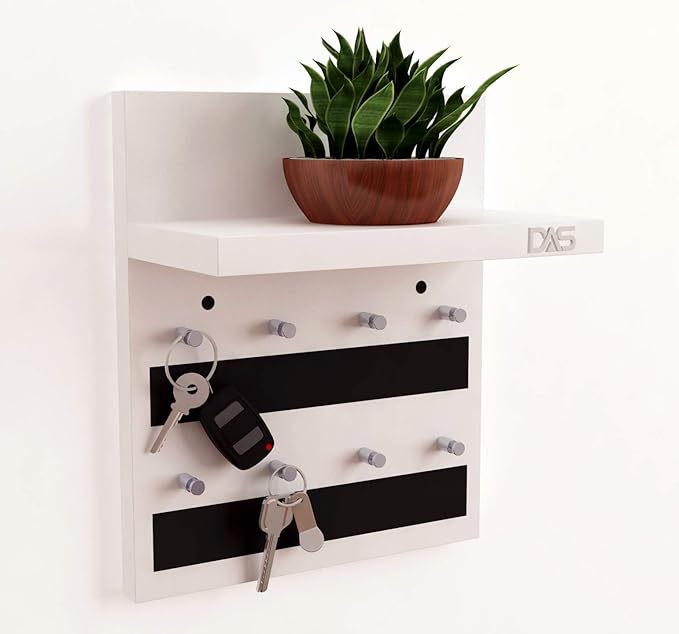 DAS Wall Mounted Home Dcor Key Chain Holder/Organizer Key Hooks with Wall Shelf Display Rack Classic Series Frosty White (8 Knobs)- Larose