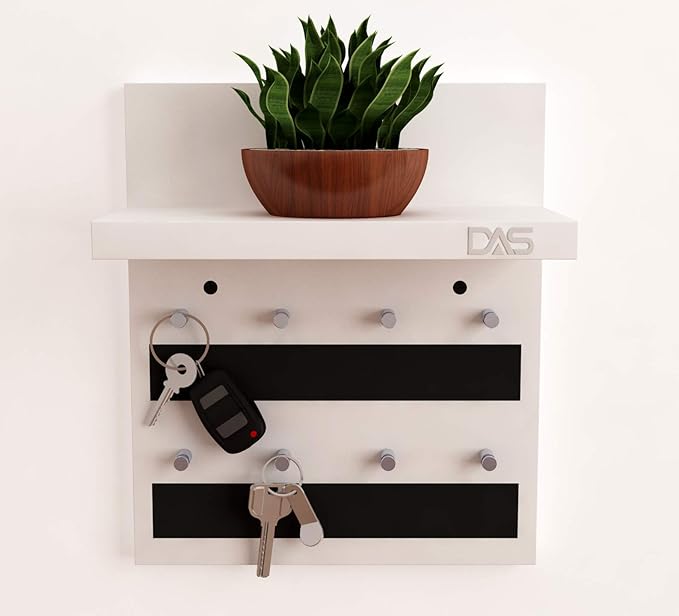 DAS Wall Mounted Home Dcor Key Chain Holder/Organizer Key Hooks with Wall Shelf Display Rack Classic Series Frosty White (8 Knobs)- Larose view 2