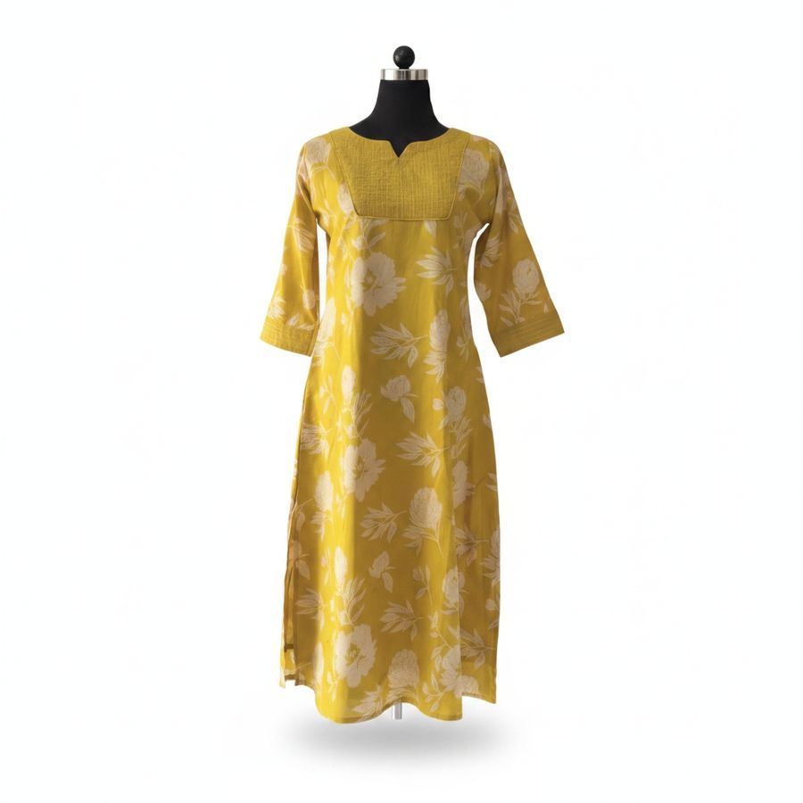 Floral Printed Mustard Yellow Kurta view 2