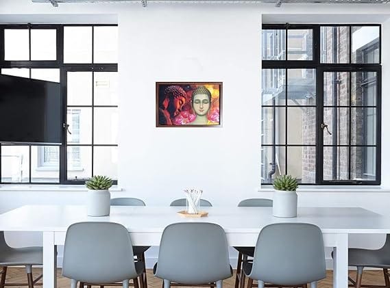 Bramika Artifacts Budha Laminated Glitter Laminated and Framed Art Print of Painting for Home and Office - Multi Colour 33x48 cm Synthetic Frame &MDF (DG b16) view 2
