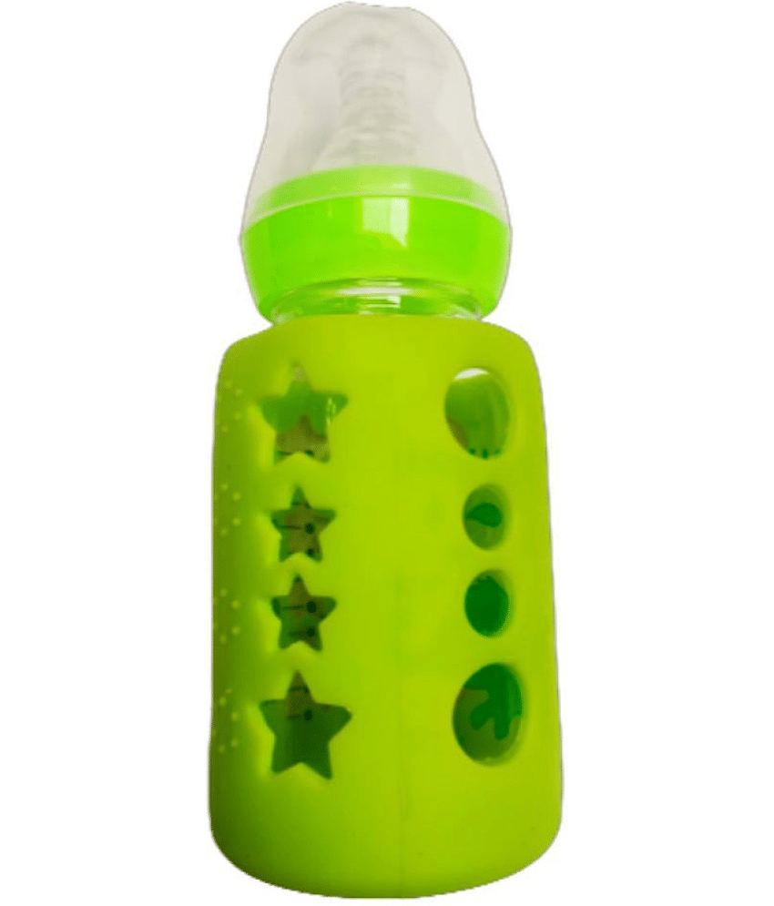 AURAPURO Baby Feeding Bottle with silicone cover Sleeve, Holder, Insulated Protection,120 ML Baby Bottle borosilicate glass (any 1 ) view 2