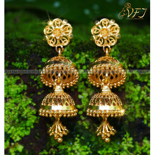 Allure Beautiful Jhumki Earrings Elite Fancy Gold Plated for Women and Girls view 2