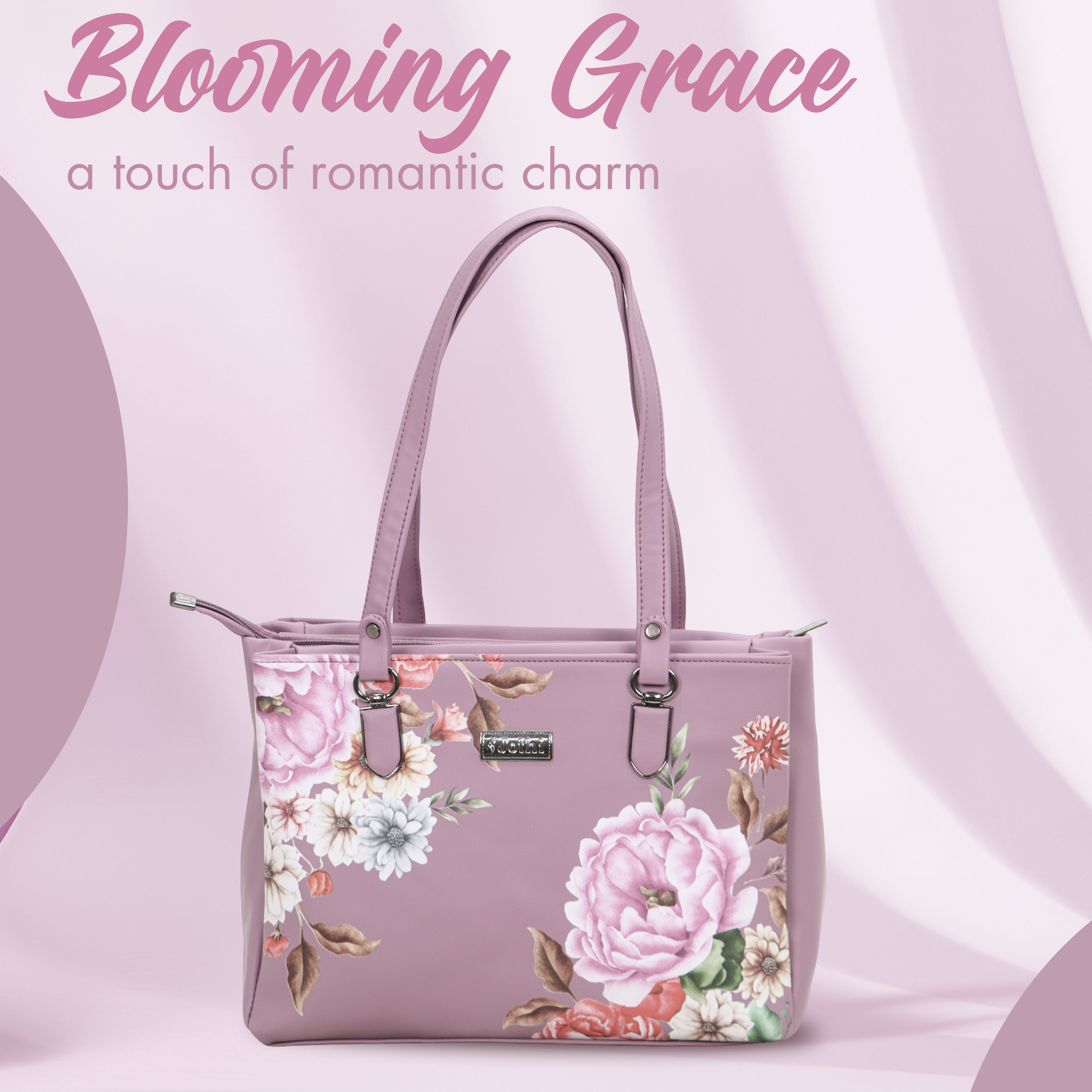 Jothi Blossom 2.0 Handbag | Stylish Floral Print Synthetic Leather Purse | Lightweight 9.78L Capacity | Multiple Compartments & Pockets | Soft Matte Finish | 2 Top Handles | Water-Resistant | Elegant Everyday Handbag view 2