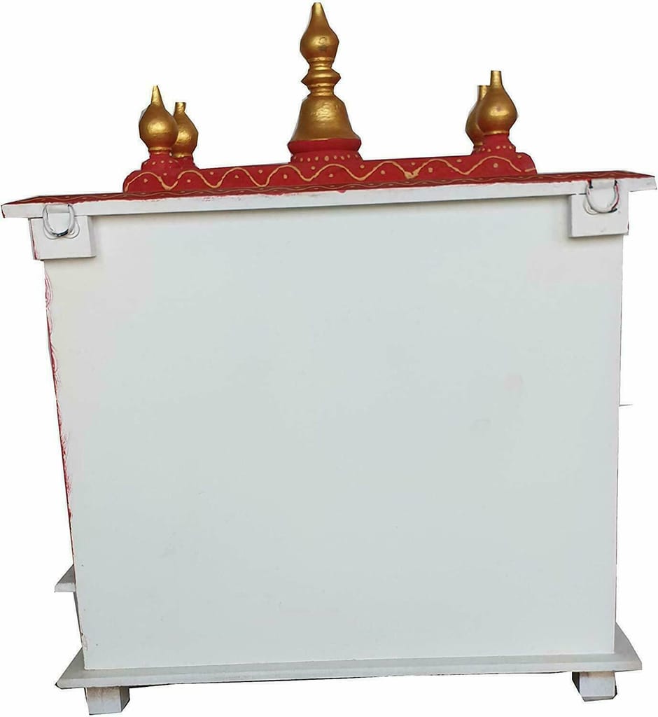 Wood To Cart Beautiful MDF Wooden Copper Temple/Jali Pooja Mandir for Home and Office/Wall Mounted Temple/Puja Stand(White Red - 18x9x22 inches) view 2