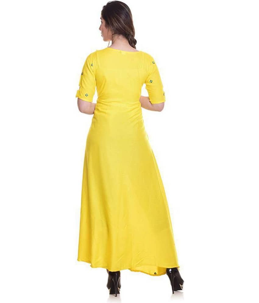 SHREE JEE FABRICS Yellow Rayon Anarkali Kurti view 2