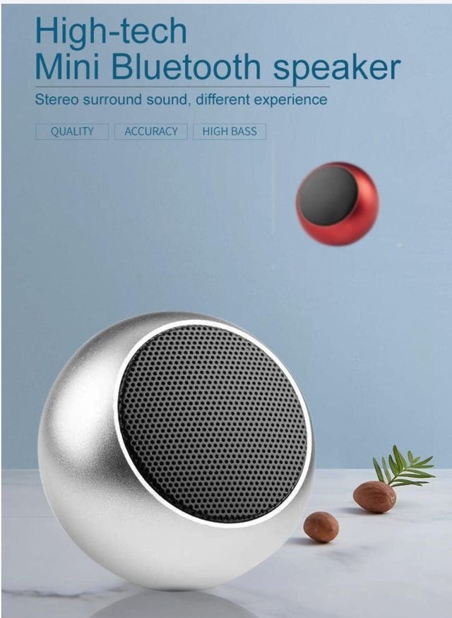 Mini Bluetooth Speaker with TWS Pairing - Compact Metal Body & Powerful Sound Silver view 2