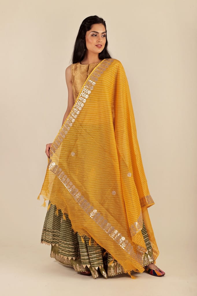 Marigold Traditional Leheriya Tie-Dye Kota Doria Cotton Dupatta from Jodhpur view 2