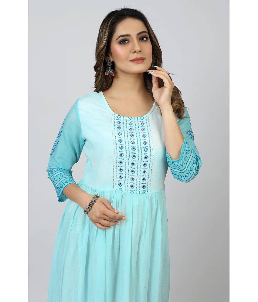 SARRAS - Turquoise Flared Cotton Women's Stitched Ethnic Gown ( Pack of 1 ) view 2