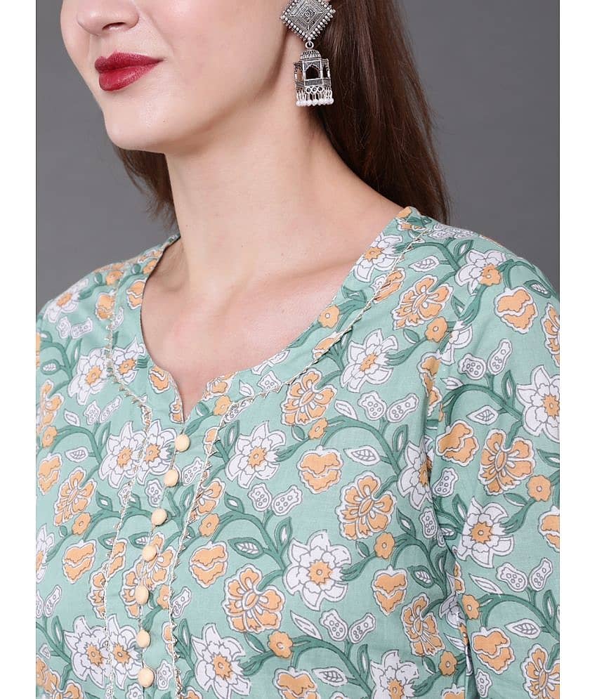 Antaran Cotton Printed Straight Women's Kurti - Green ( Pack of 1 ) view 2