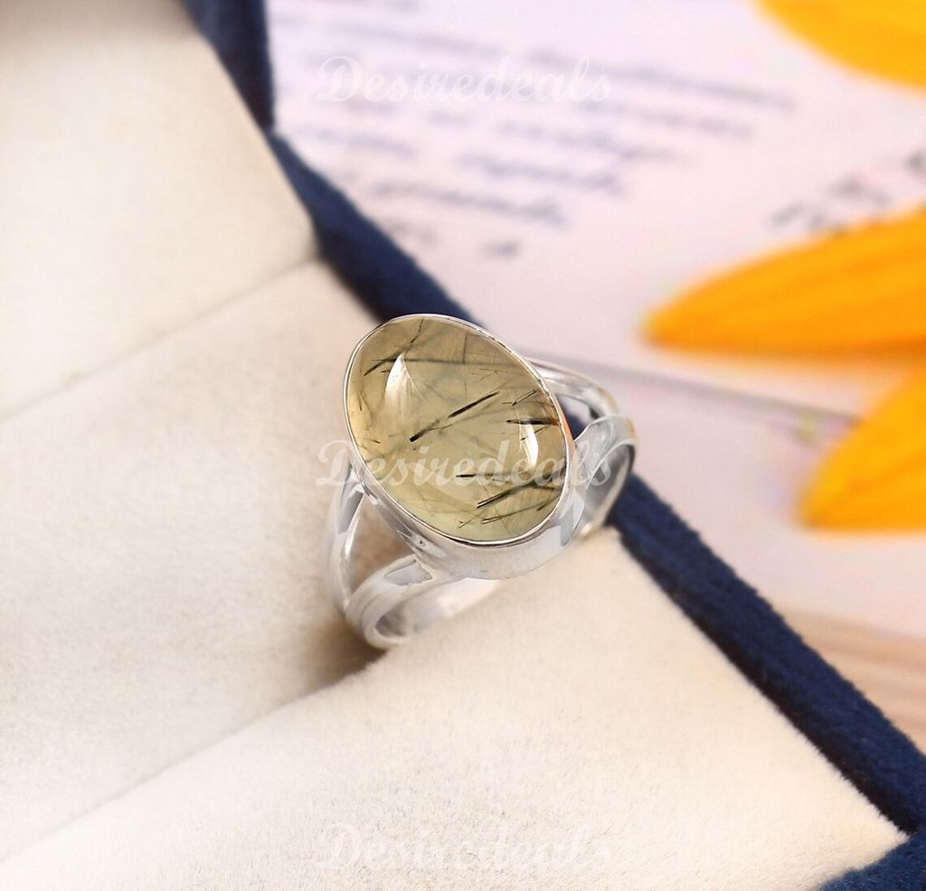 Natural Prehnite Ring, 925 Sterling Silver Ring, Prehnite Gemstone Ring, Handmade Jewelry Gift view 2