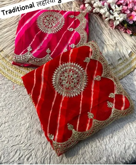 Georgette prisam Lehriya saree with premium heavy pallu view 2