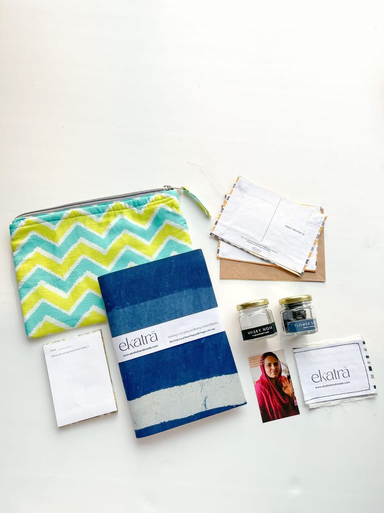 Sustainable Gratitude Hamper by Ekatra -Indigo Stripes view 2