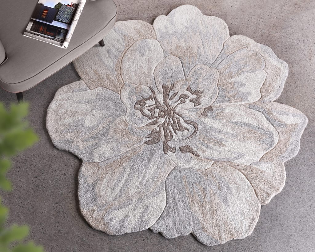 AVRAM Handmade Floral Wool Rug | Ivory/Beige/Grey | Hand Tufted | Designer Area Rug
